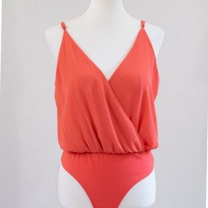 Peach/Coral Flowy Deep V Bodysuit